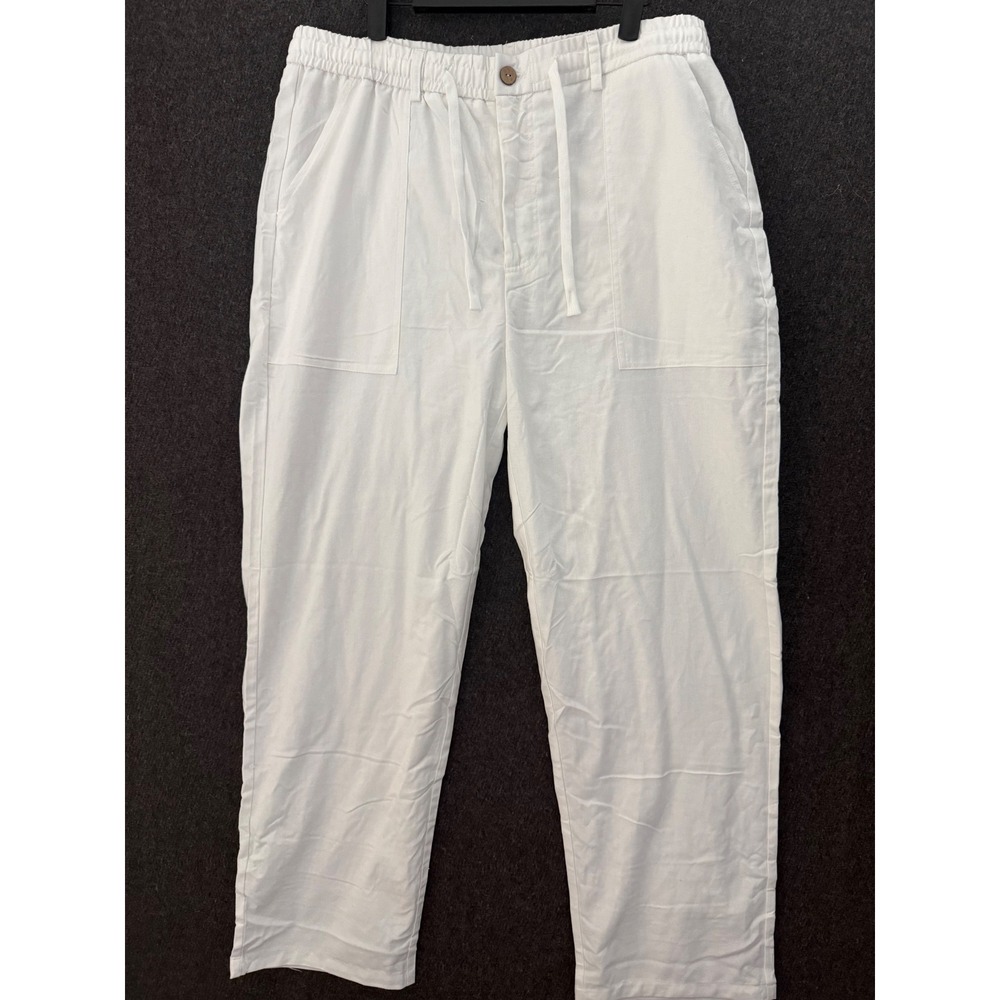 Men's White Linen Blend Drawstring Pants Resort Cruise Party Vaca Preppy Church